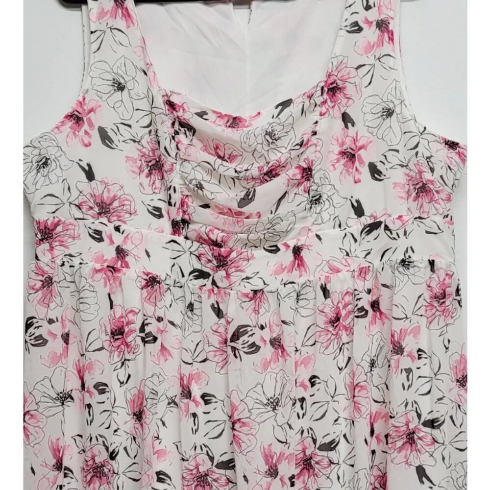 Torrid White Floral Chiffon Square Neck Skater Dress 20 - Picture 3 of 10